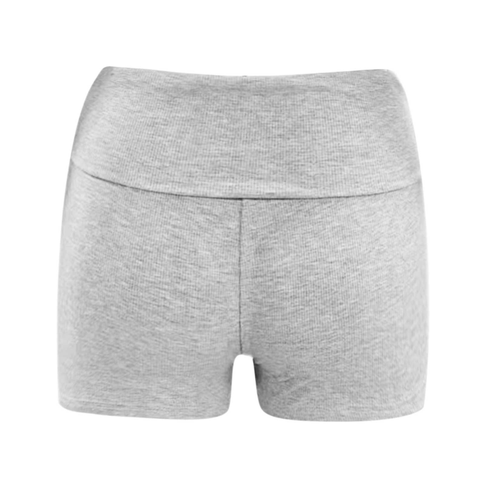 thumbnail image 4 of Leggings de cintura baja y doblez para mujer: pantalones cortos ajustados de color liso con tejido de poliéster, adecuados para el verano, el uso informal y el uso diario., 4 of 5